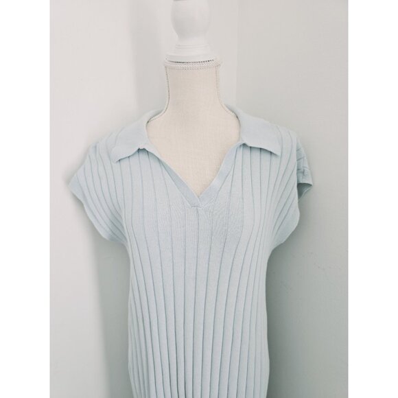 Pearl By Lela Rose Ice Blue Cotton Blend Ribbed Cap Sleeves Midi Maxi Dress L - Picture 3 of 13